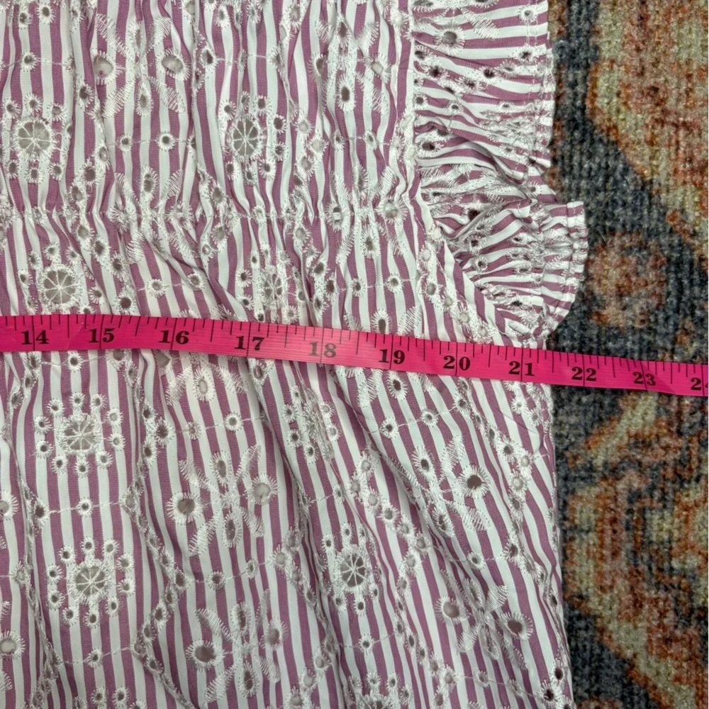 Avara Eyelet Ruffle Sleeve Purple Stripe Dress NWT - Picture 10 of 10